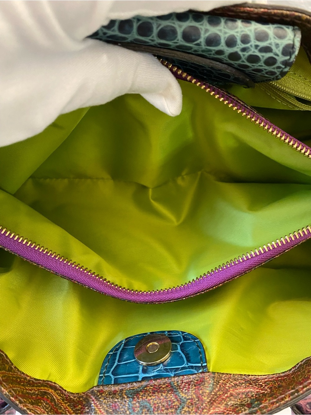 ETRO Multicolor Paisley canvas and croc-embossed leather EUC! - Picture 4 of 12